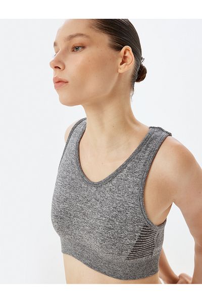 Koton U-Neck Slim Fit Sports Bra - Gray with Back Detail