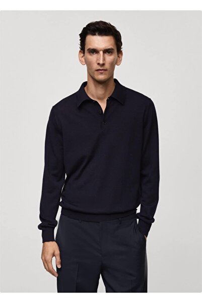MANGO Man %100 Merinos Yünü Uzun Kollu Polo Gömlek