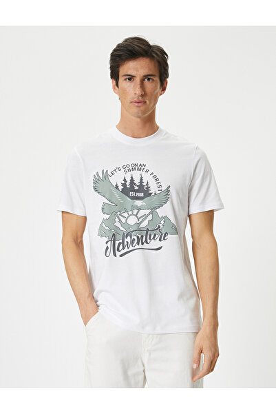 Koton Cotton College Printed Crew Neck Short Sleeve T-Shirt