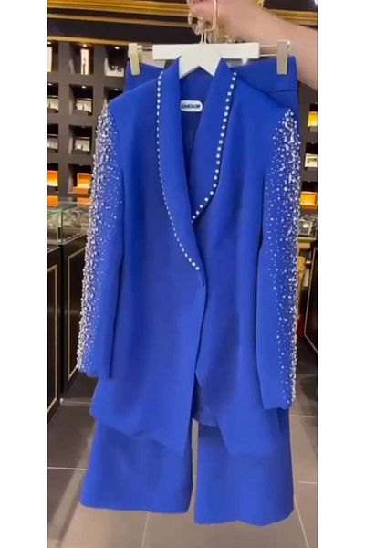 Alury group Embroidered Sleeves and Collared Trousers Jacket Set