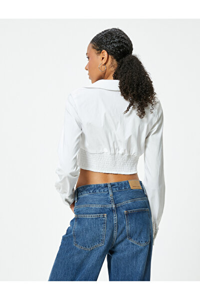 Koton V-Neck Long Sleeve - Crop Blouse with Metal Accessories