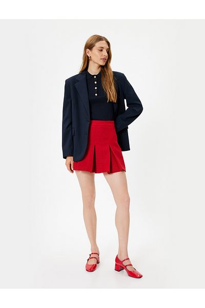 Koton High Waist Mini Pleated Tweed Skirt