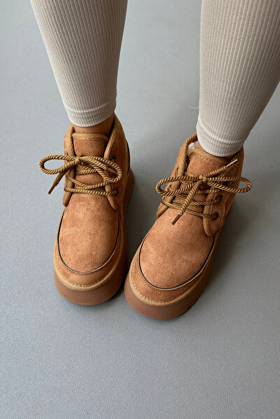 Mupa Shoes Tan Suede Γυναικείες Μπότες - Γούνα Εσωτερικά