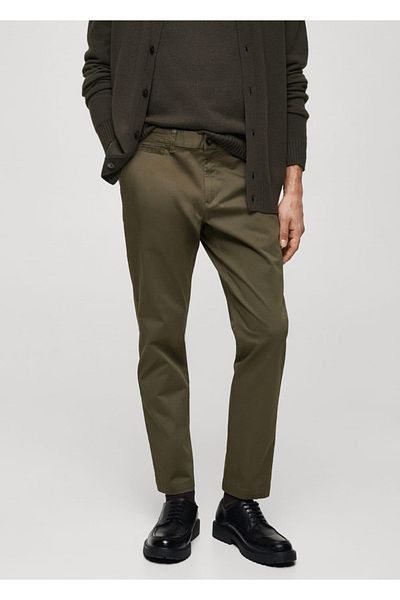 MANGO Man Tapered Cut Cotton Cropped Trousers