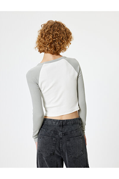 Koton Μακρυμάνικο T-Shirt Camisole College με στάμπα με λαιμόκοψη με λεπτή εφαρμογή