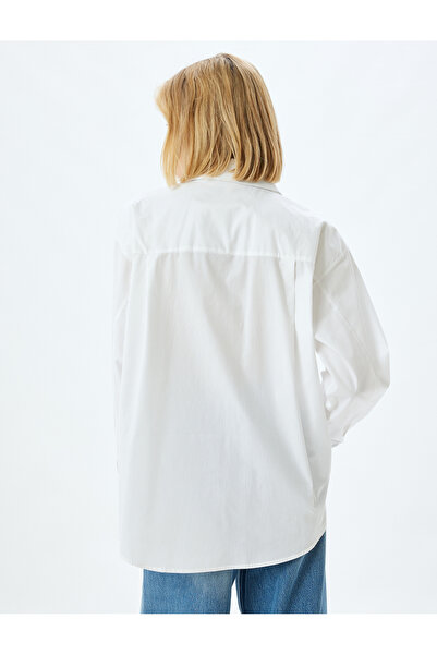 Koton Βαμβακερό μακρυμάνικο πουκάμισο ποπλίνα - πέτρινη λεπτομέρεια