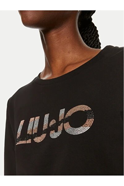 Liu Jo Μαύρο φούτερ μεγάλης επωνυμίας - Ελαστικό μανίκι και λεπτομέρεια TF4146FS090-W9414