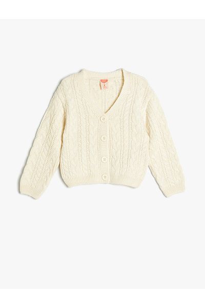 Koton Basic-Strickjacke mit V-Ausschnitt und Knopfdetail