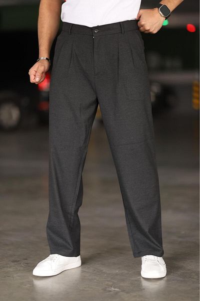 Bürke Anthracite Colored Baggy Pants - Double Pleated, Elastic Waist and Relaxed Fit