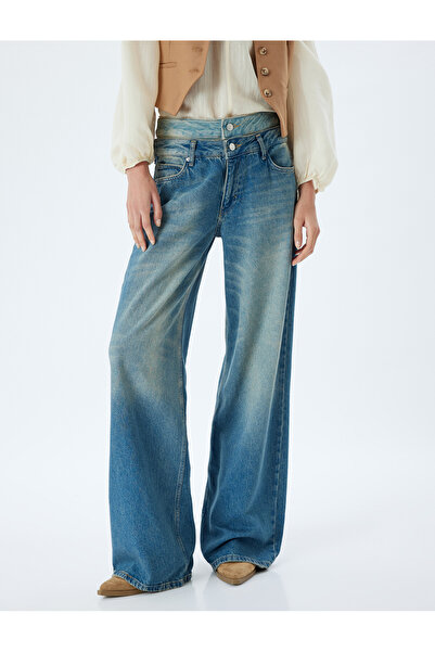 Koton Bő szabású farmer nadrág dupla derék részletes gombbal - laza, egyenes szabású farmer