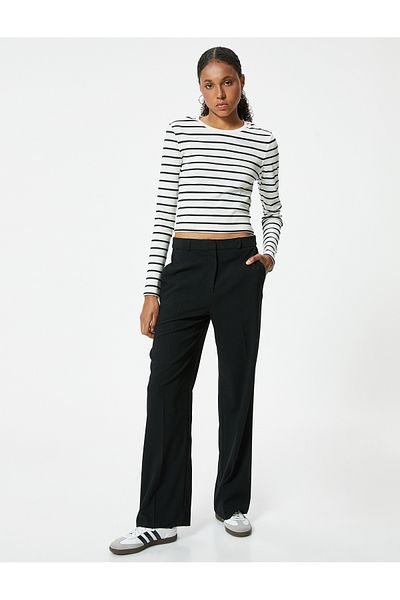 Koton Crew Neck Slim Fit Long Sleeve Cotton Crop T-Shirt