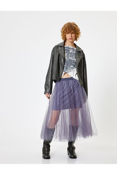 Koton Glittery A-Line Midi Tutu Skirt - Comfortable Fit with Elastic Waist and Lining