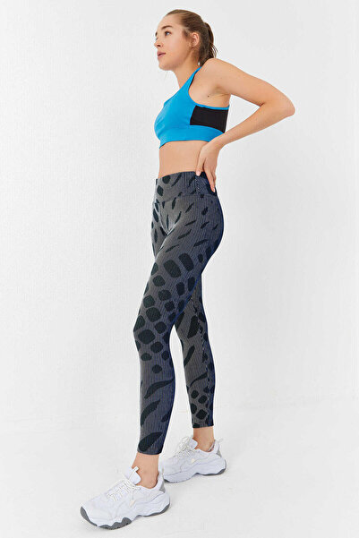 TOMMY LIFE DESENLİ FİTİLLİ YÜKSEK BEL SLIM KADIN TAYT