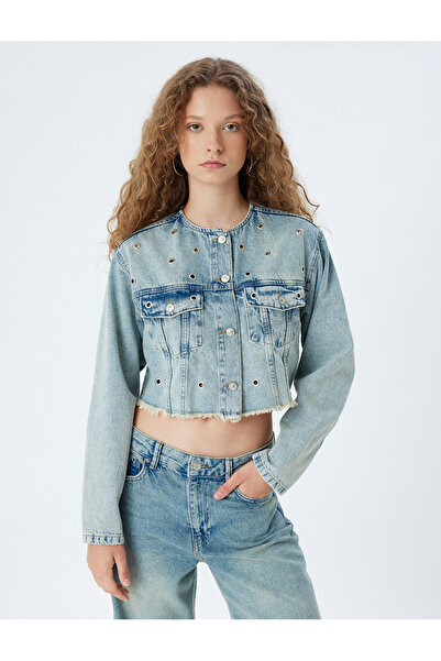 Koton Τζιν μπουφάν με στρογγυλή λαιμόκοψη και μάτι με λεπτομέρεια τσεπών