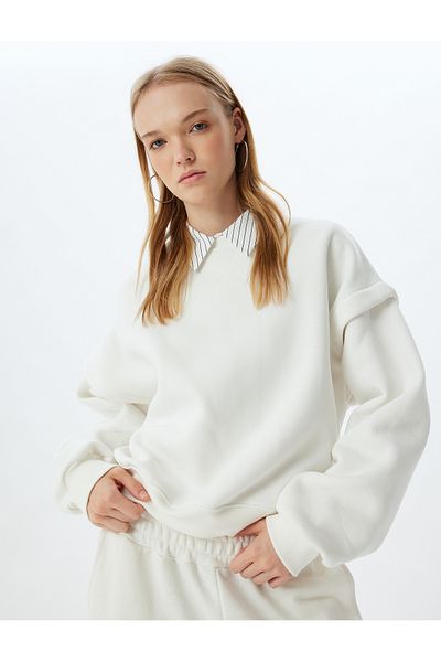 Koton Long Sleeve Oversize Sweatshirt - Crew Neck, Stitching Detail