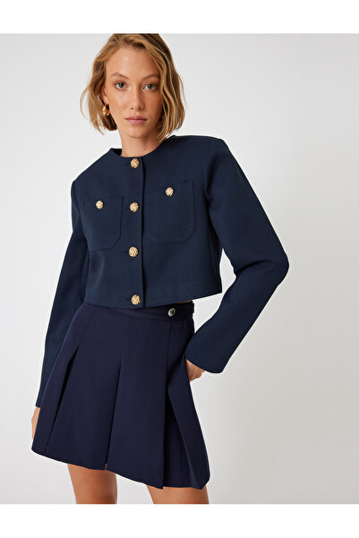 Koton Jachetă crop cu nasturi aurii cu gât rotund și buzunare