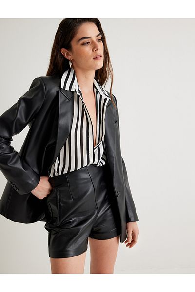 Koton High Waist Pocket Mini Faux Leather Shorts