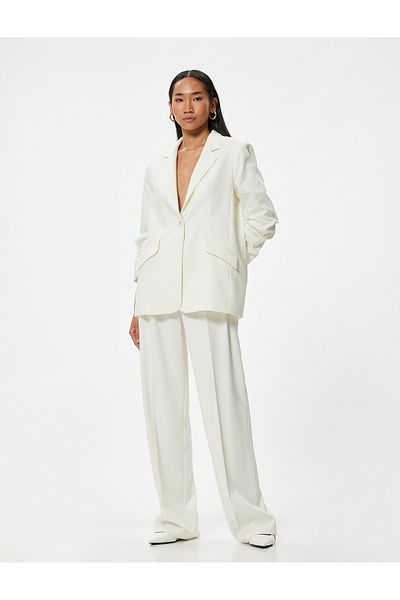 Koton Zweireihiger Blazer aus Leinen – gefüttert und mit Pattentaschendetail