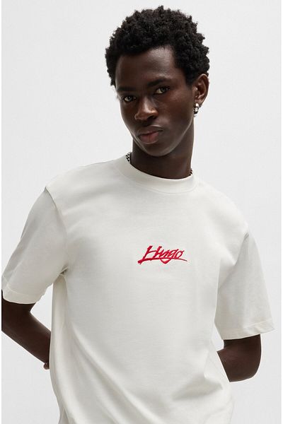 HUGO Men's Round Neck Double Logo Short Sleeve White T-Shirt 50527926 -101