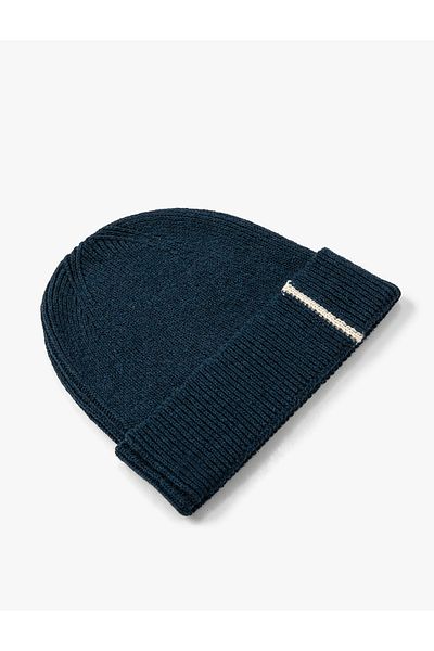 Koton Einfache gestrickte Baskenmütze mit Faltendetail und Streifenmuster