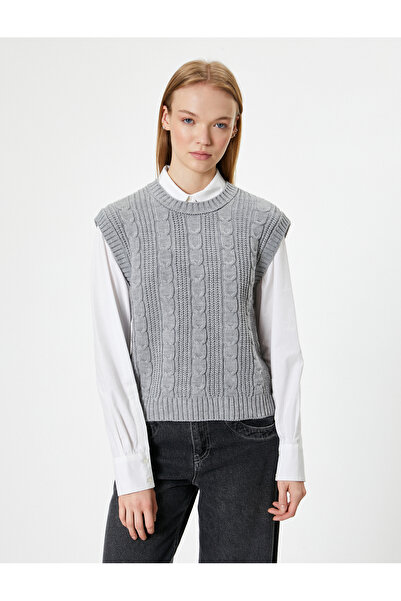 Koton Strickpullover mit Rundhalsausschnitt – Strickstruktur, ärmellos