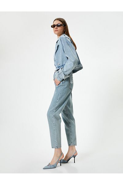 Koton Pantaloni din denim cu talie înaltă, picior scurt elastic - Mom Jean