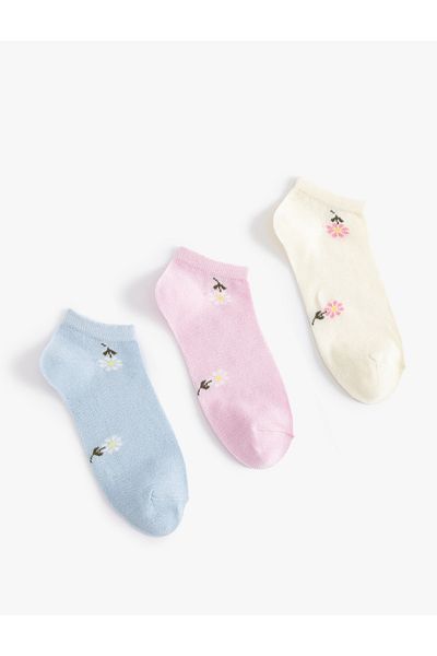 Koton Set de 3 șosete papuci cu modele florale colorate