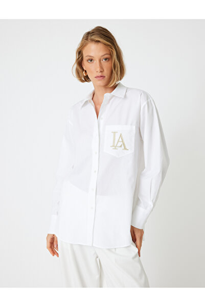 Koton Cotton Long Sleeve Regular Fit Shirt - Pocketed Embroidery Detail