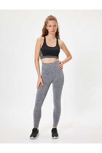 Koton Detailní bezešvé sportovní legíny tylu s vysokým pasem - šedý slim střih