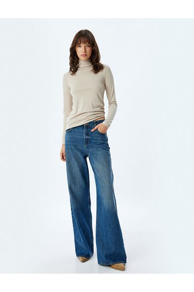 Koton High-Top Collar Long Sleeve Modal Fabric Corded Bodysuit