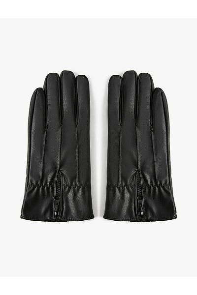 Koton Gloves Leather Look Zipper Detailed