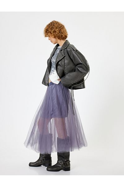 Koton Glittery A-Line Midi Tutu Skirt - Comfortable Fit with Elastic Waist and Lining