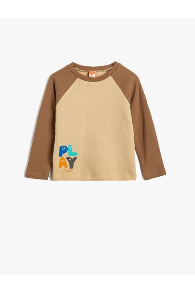 Koton Color Block Printed Long Sleeve Crew Neck T-shirt