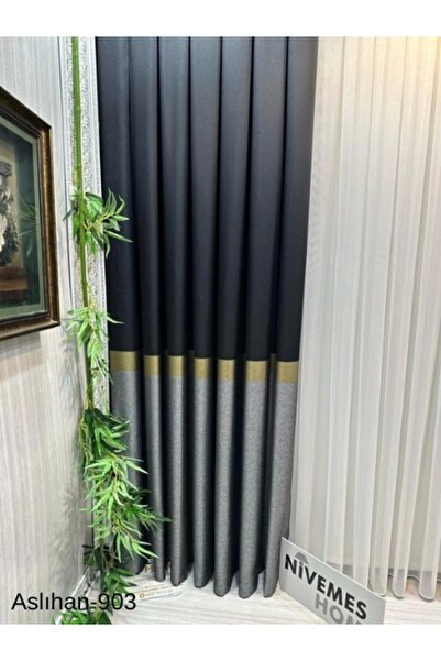 NİVEMESHOME Nivemeshome Aslıhan Μαύρο-χρυσό Ft 632116 V-903 1/3 Κοντή κουρτίνα με φόντο μπαταρίας Apm