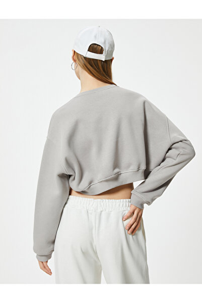 Koton College Printed Crop Oversize Φούτερ - Crew Neck