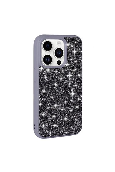 zore iPhone 14 Pro Compatible Shiny Stone Design Diamond Zore Case-Grey