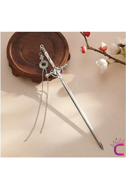 Cinderella 20cm Jade Jewelled Necklace - Gothic Boho Stick Bun Design, Metal Hair Clip