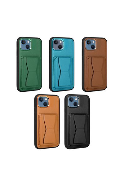 zore iPhone 13 Compatible Card Holder Stand Pu Leather Zore Case-Brown Light