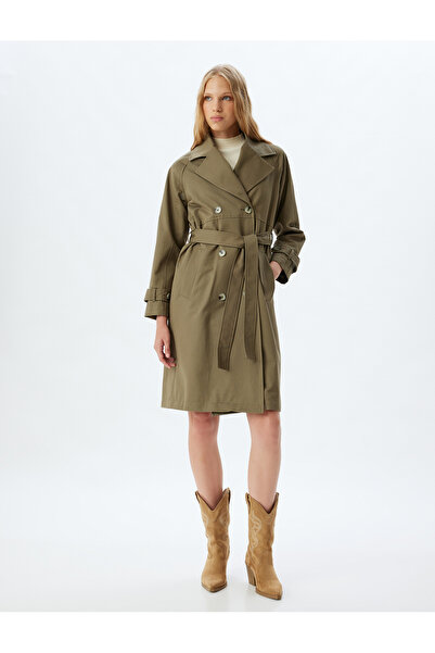 Koton Double Breasted Collar Buttoned Pocket Cotton Trench Coat