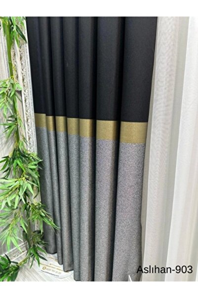 NİVEMESHOME Nivemeshome Aslıhan Μαύρο-χρυσό Ft 632116 V-903 1/3 Κοντή κουρτίνα με φόντο μπαταρίας Apm
