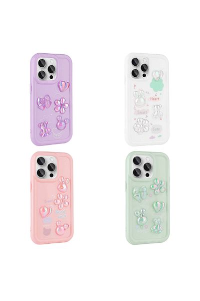 zore iPhone 15 Pro Max Compatible Shiny Zore Toys Silicone Case with Embossed Figure-White
