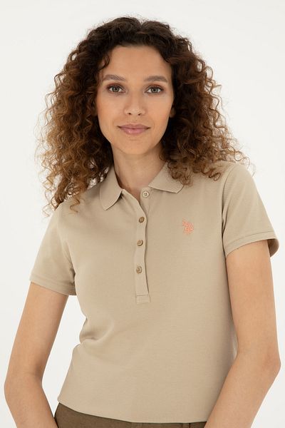 U.S. Polo Assn. Tricou de damă kaki deschis cu gât polo 50280057 -vr183