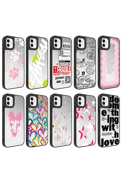 zore iPhone 12 Compatible Mirror Patterned Camera Protected Glossy Zore Mirror Case-Nsmi