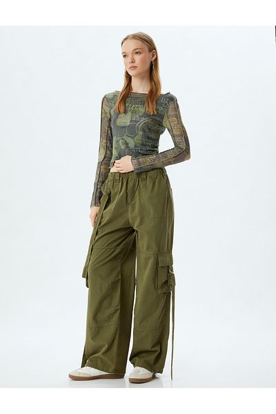 Koton Cotton Cargo Pants - Elastic Waist and Pocket Detail