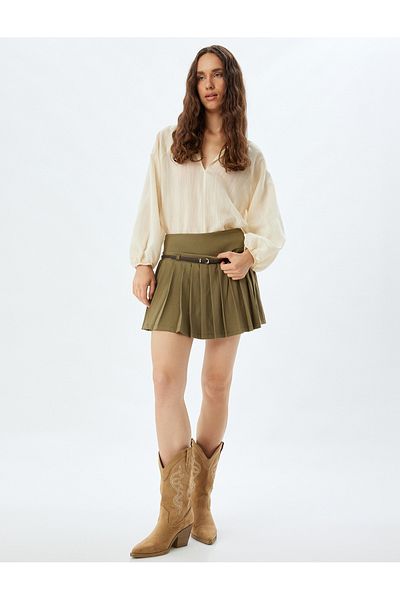 Koton Comfortable Fit - Pleated Mini Skirt and Belt