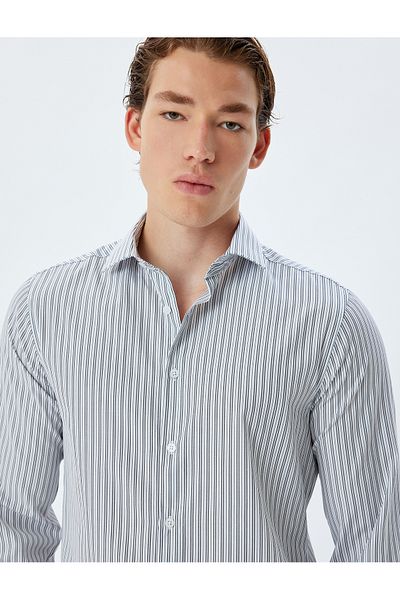 Koton Βαμβακερό πουκάμισο Half Italian CollarSlimFit - Μακρύ μανίκι