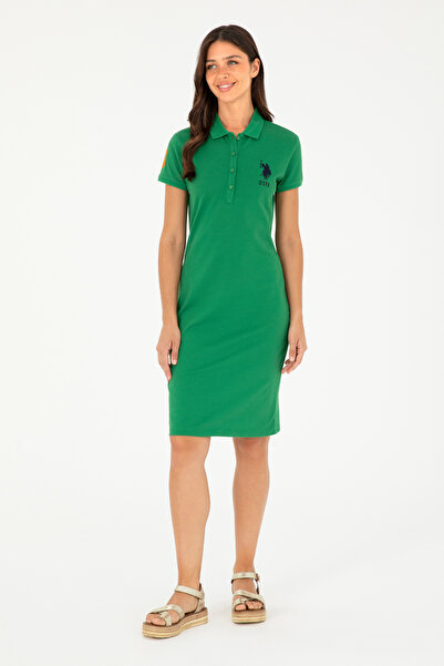 U.S. Polo Assn. Γυναικείο πλεκτό φόρεμα με πράσινο γιακά πόλο, μίνι μήκους 50...
