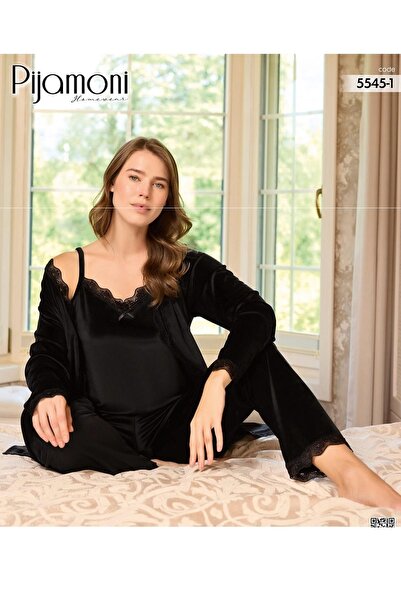 Pijamoni Kadın Kadife Üçlü Pijama Takım Pjm5545