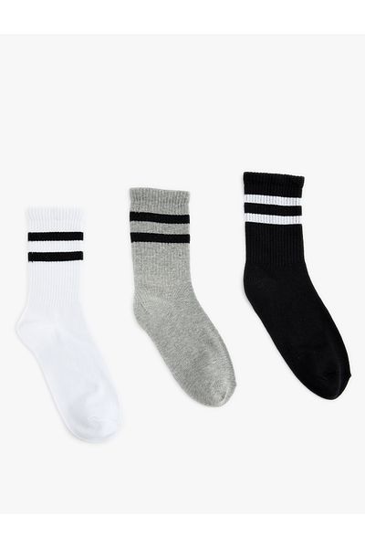 Koton Pachet de 3 șosete de tenis cu dungi multicolore