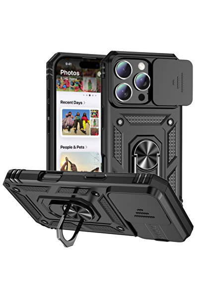 Rivor Apple iPhone 16 Pro Max Compatible Case Camera Sliding Stand Ring Shock...
